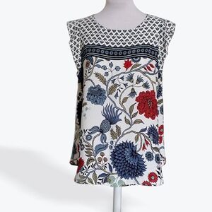 LOFT Womens Small Floral Geometric Mixed Print Sleeveless Blouse Top 420886